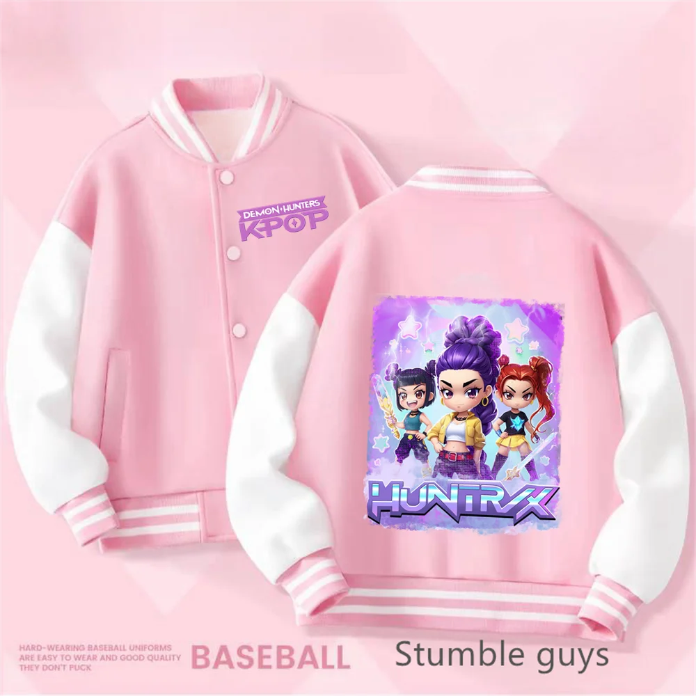 Kpop Demon Hunters Baseball Varsity Jacket Kids Rumi Mira Zoey Huntrix Derpy Tiger Coat Merch Gifts