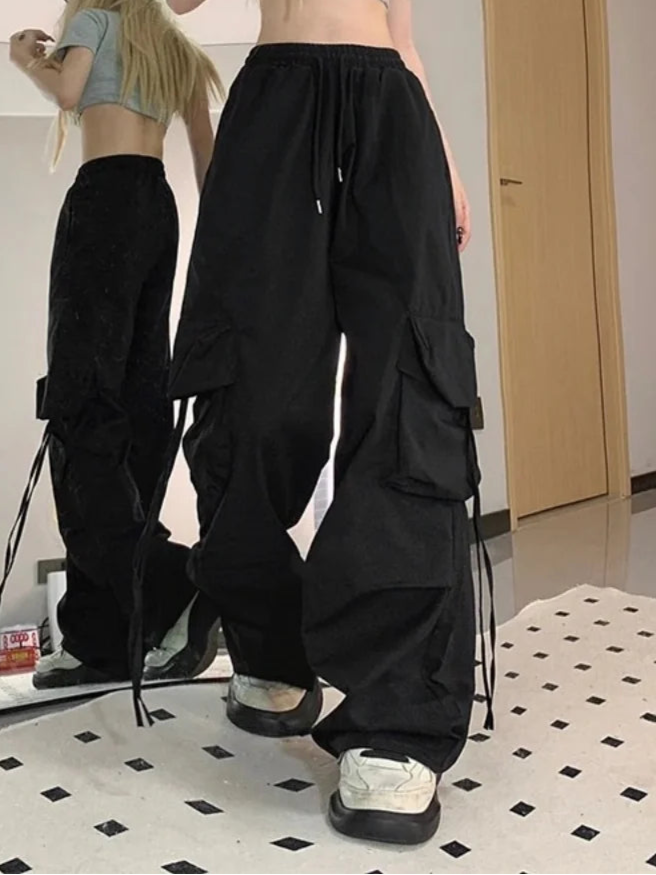 Baggy Pants Fashion Women Oversized Drawstring Combat Trousers