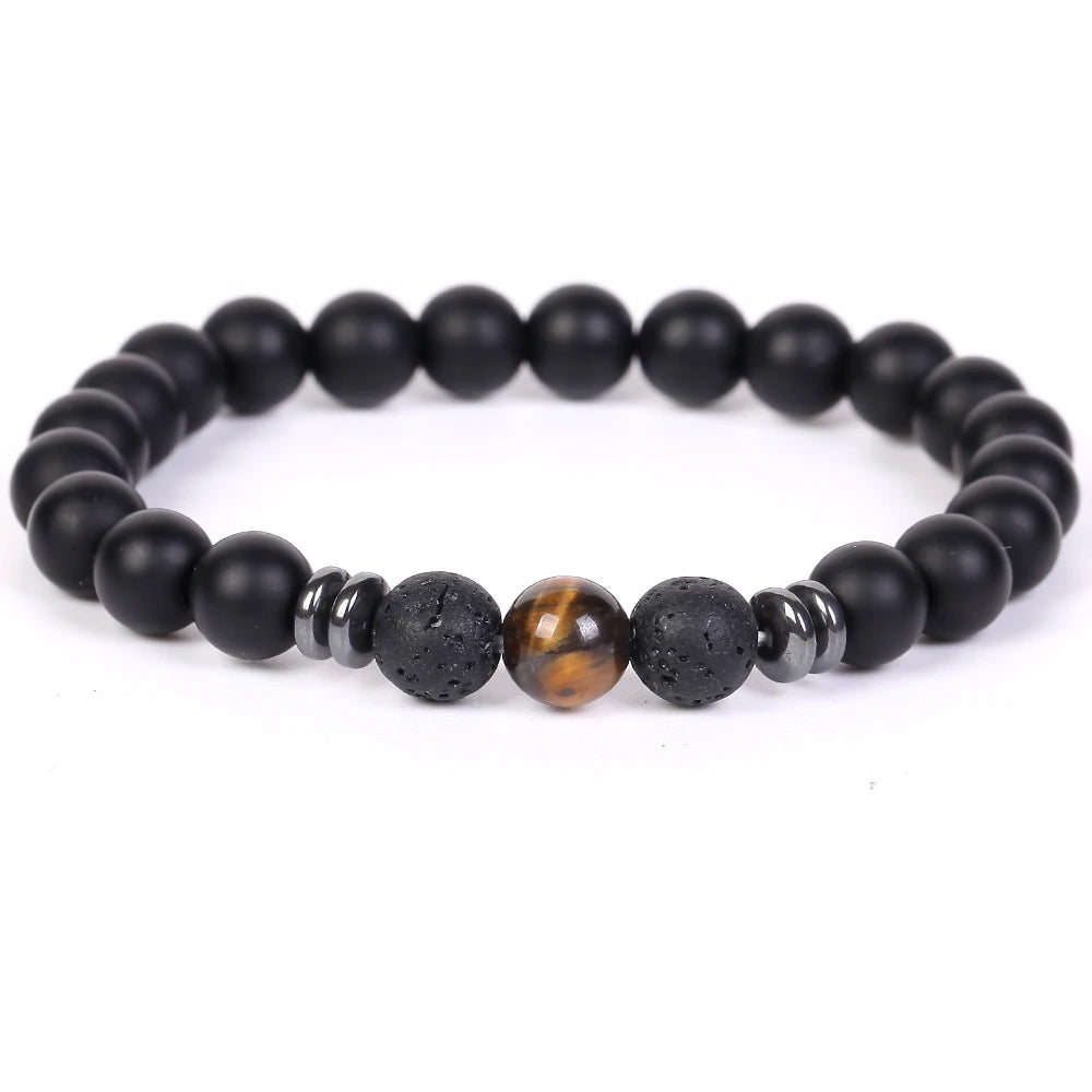 Stone Bracelet Black Agates Hematite Round Beads Jewellery Healing Energy