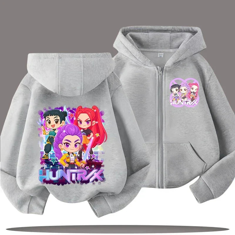 Huntrix Zip Up Sweatshirt Kpop Demon Hunters Hoodie K-Pop Clothes Fleece Jacket
