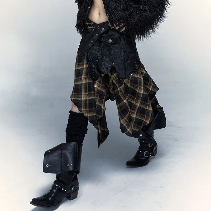 Grunge Tartan Plaid Irregular Handkerchief Skirt