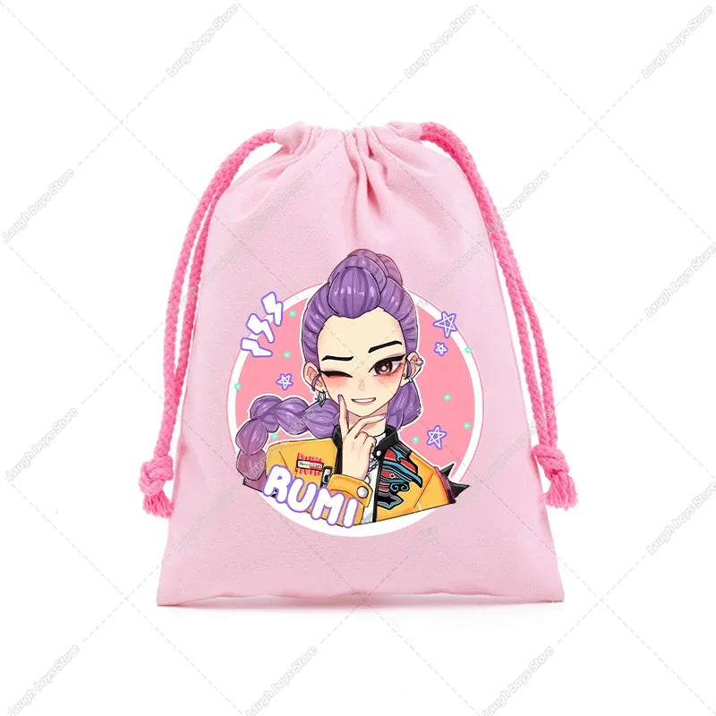 KPop Demon Hunters Merch Drawstring Purse Pouch Swim/PE Kit Swim Book Bag Huntrix Derpy Tiger Gift