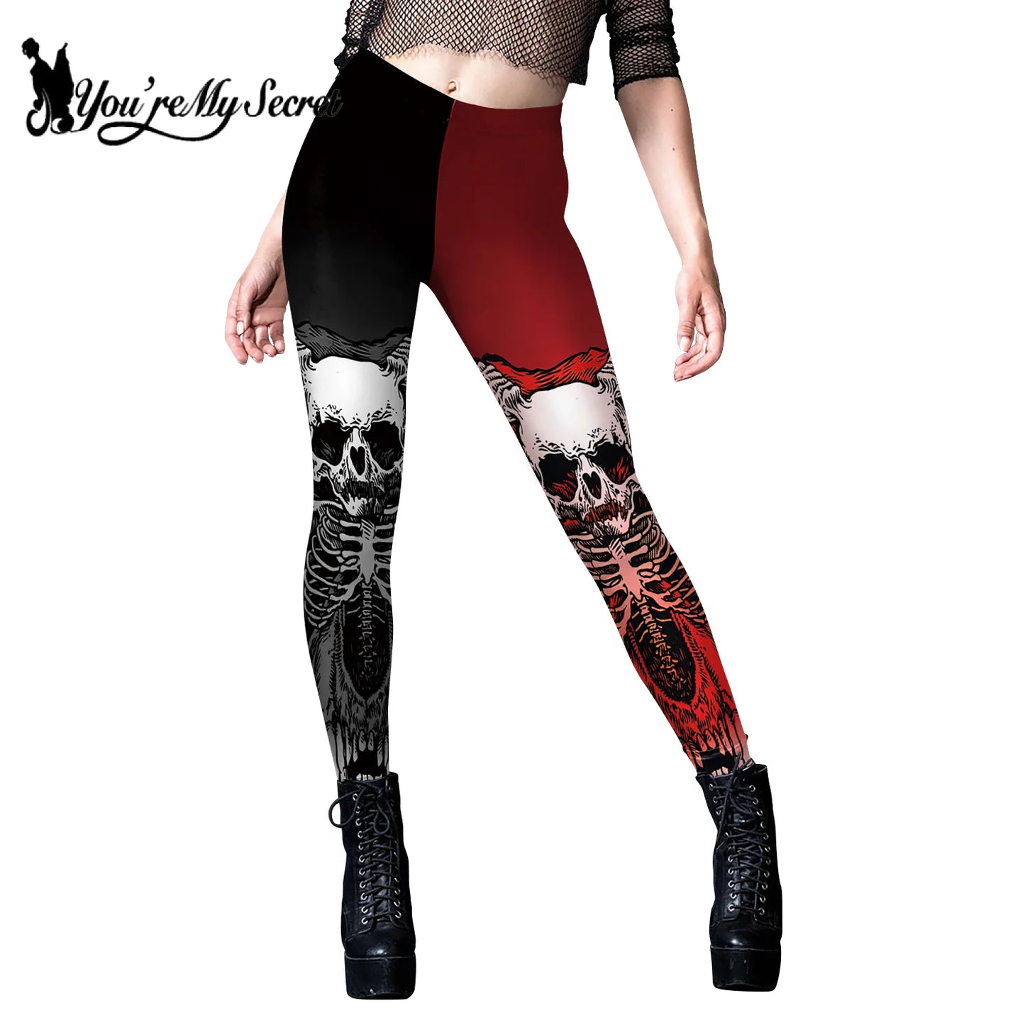 Gothic Skull Print Halloween Skeleton Print Legging Punk Fitness Ankle Pants