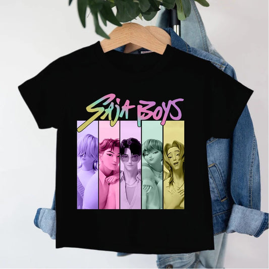 KPop Demon Hunters Saja Boys T-shirt Huntrix Tshirt Kids Summer Clothing Rumi