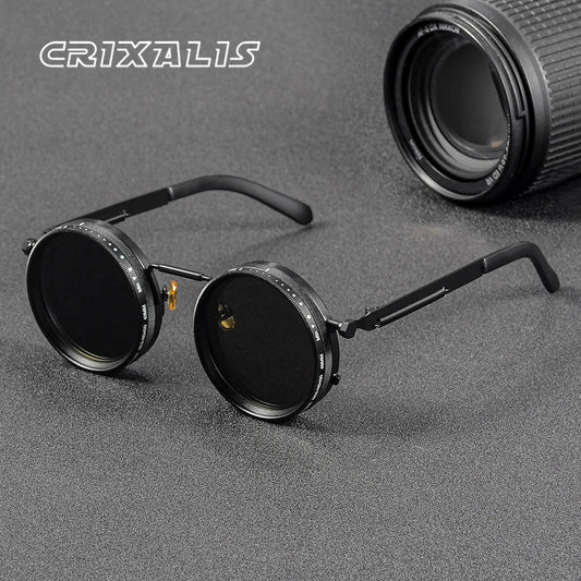 CRIXALIS Polarized Round Sunglasses ND9 Adjustable Dimming Men Women Retro Steampunk Fishing Eyeglasses Outdoor Shades UV400