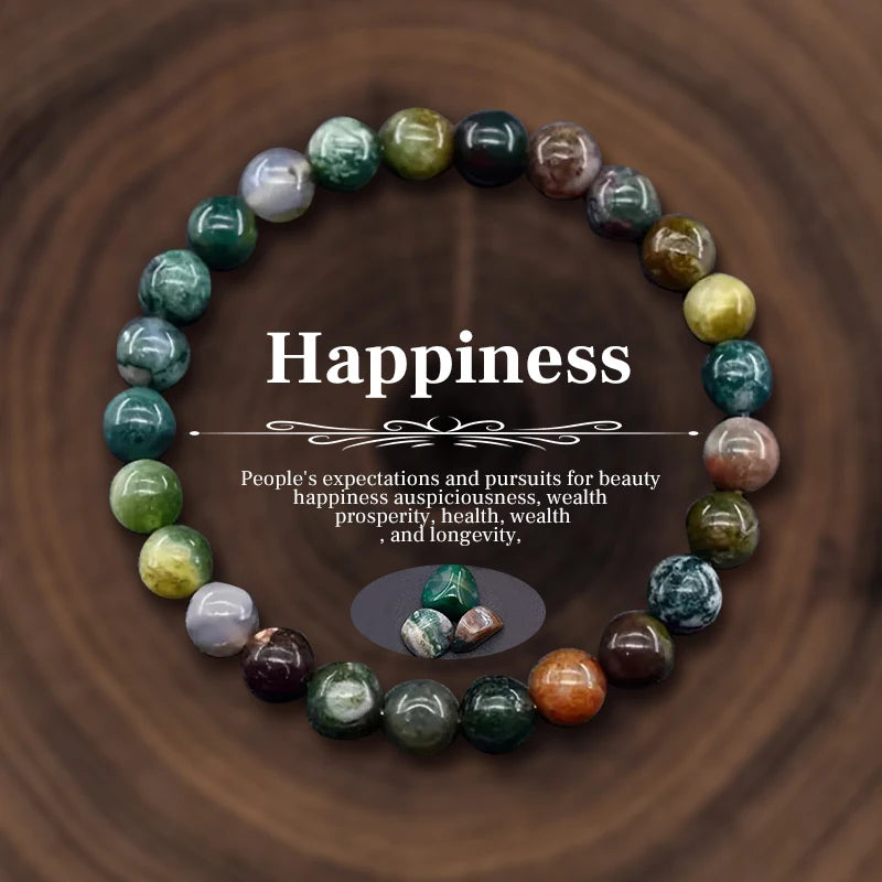 Happiness Natural Stone Beads Bracelet Amethysts Crystal Quartz Agate Tiger Eye Elastic Bangles Reiki Healing
