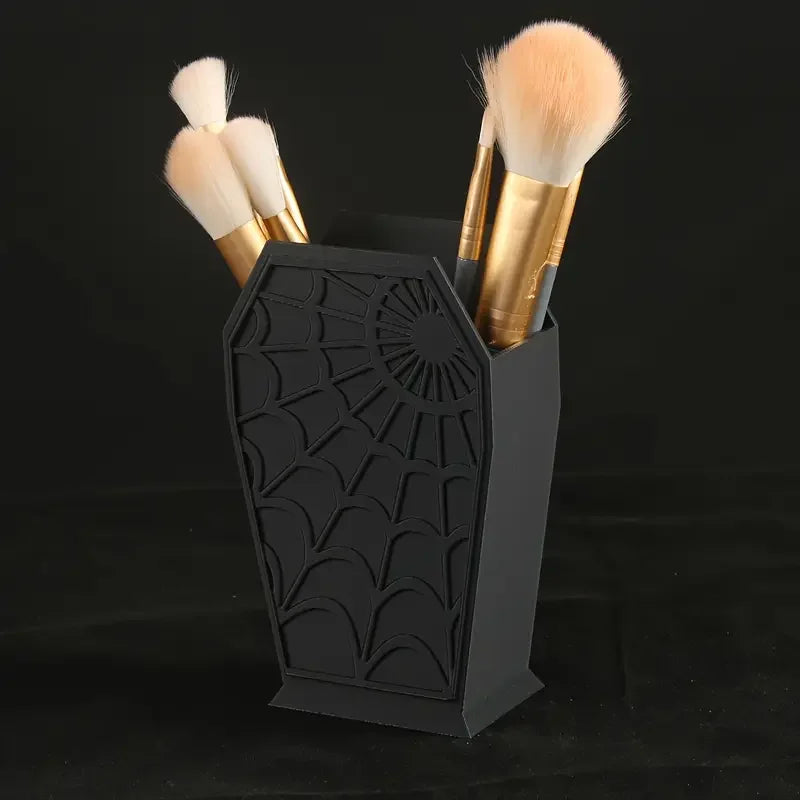 Gothic Coffin-Shaped Spider Web Cosmetics Makeup Brush Holder