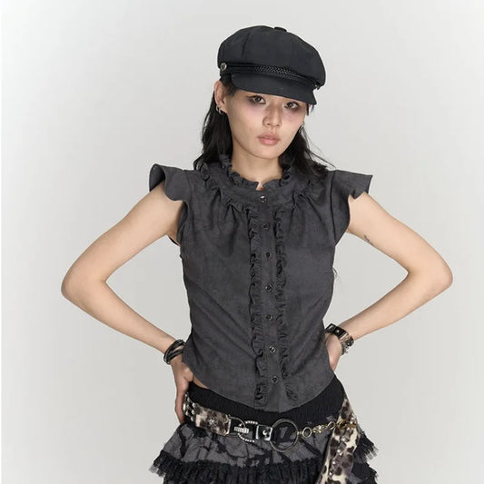 Victorian Gothic Fitted Short Sleeve Blouse