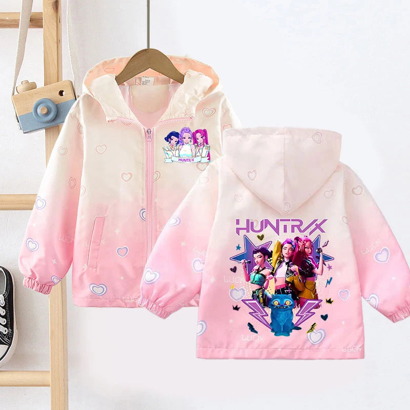 K-pop Demon Hunters Waterproof Coat Huntrix Girls Mac Raincoat School Lightweight Jacket