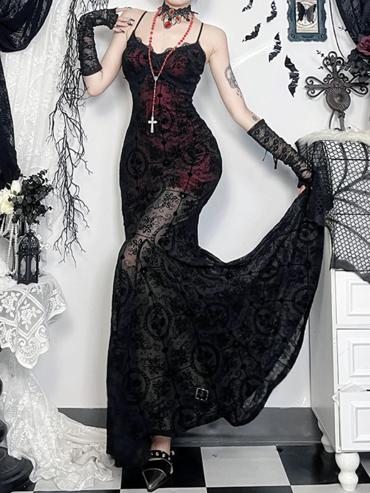 AltGoth Vintage Dark Victorian Gothic Dress Lace Black Red