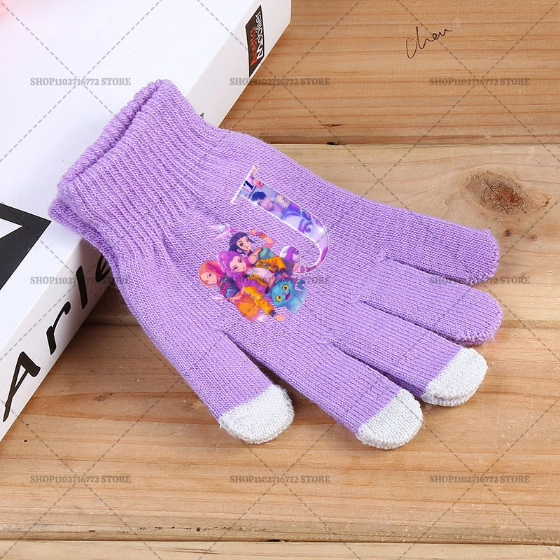 KPop Demon Hunters Children Five Finger Gloves Cute Touchable Screen Personalised Huntrix Merch Gift