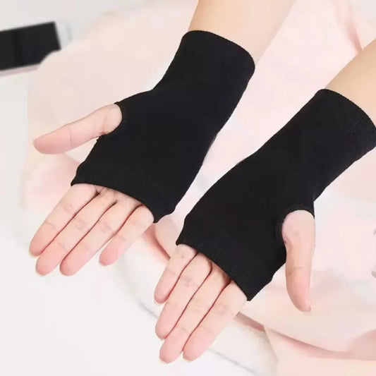 Unisex Black Short Fingerless Gloves Cuffs Mittens