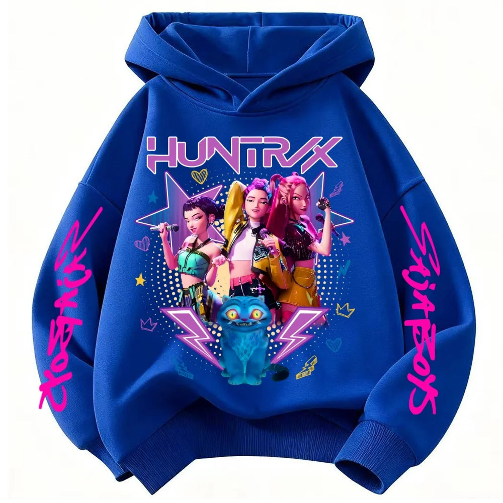 Kpop Demon Hunters Hoodie Girl's Pink Hooded Sweatshirt Huntrix Jumper K-Pop Clothes Top