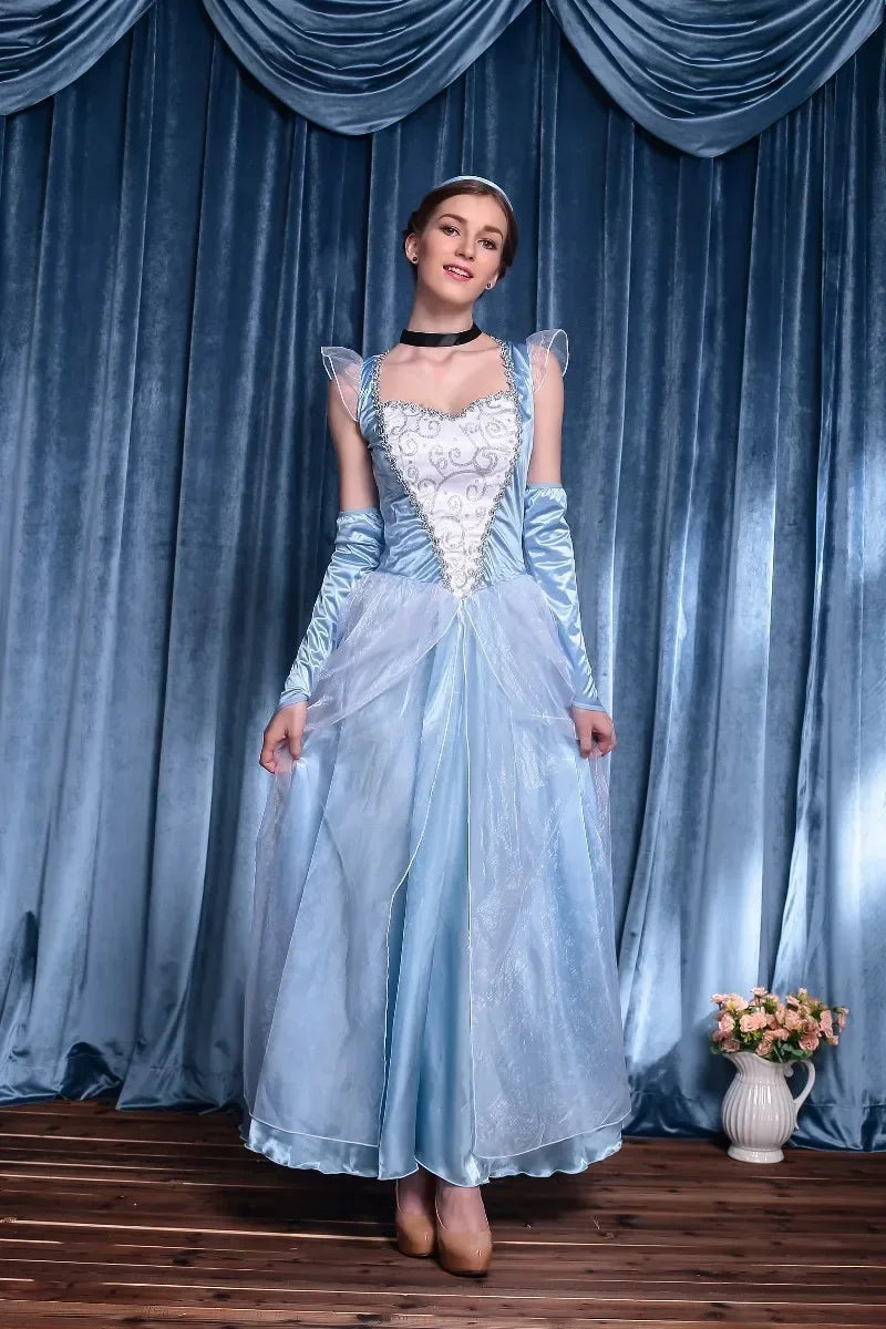 Beautiful Blue Fairy Tale Princess Gown Cinderella Fancy Dress Ballgown Costume
