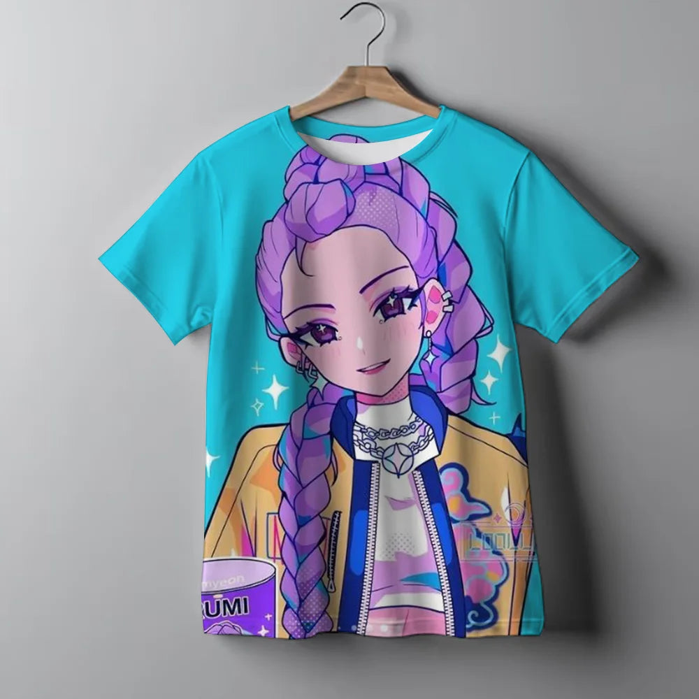 KPop Demon Hunters Kids T-Shirt Casual Girls Top Tees Huntrix Rumi Merch Gifts