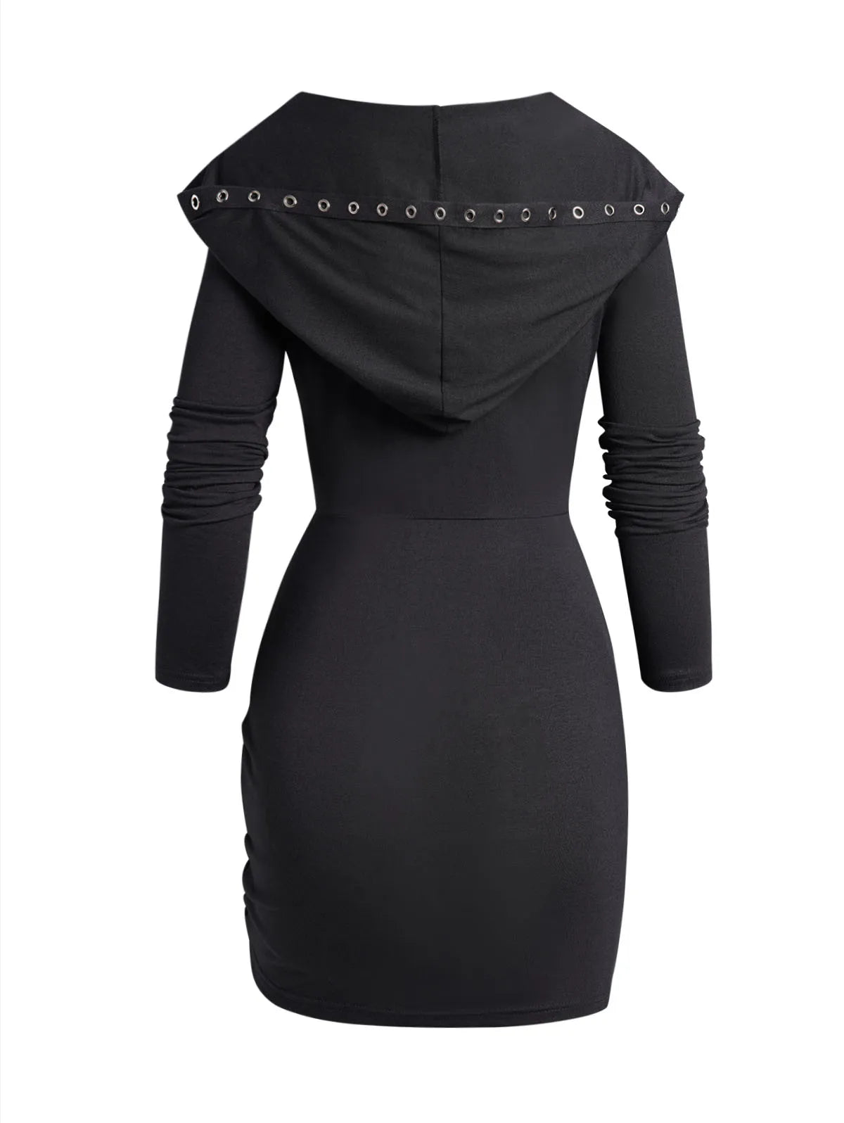Black Gothic Hooded Dress Lace up Ruched Mini Dress