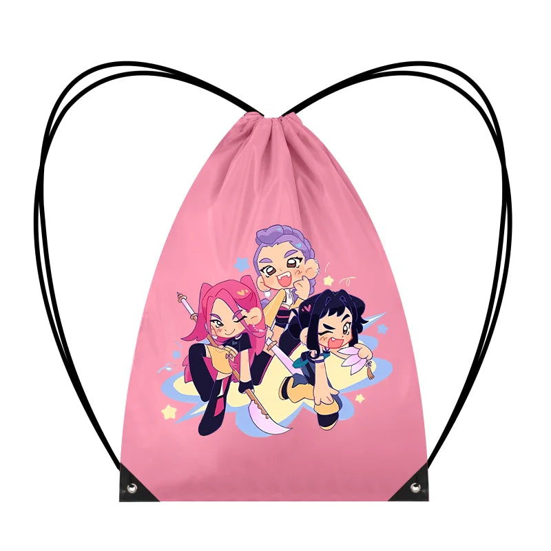 KPop Demon Hunters Merch Drawstring Bags Swim Sports PE Kit Book Bag Huntrix Rumi Derpy Gift Tiger