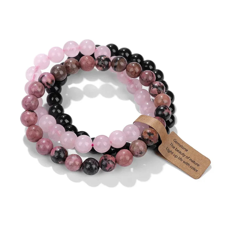 Natural Stone Crystal Beads Bracelet Amethyst Multi Layered Healing