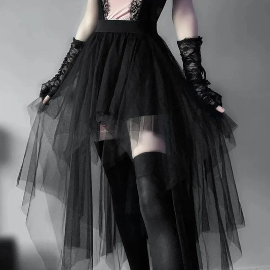 Gothic Long Black Net Tulle Tutu Ballerina Skirt Costume
