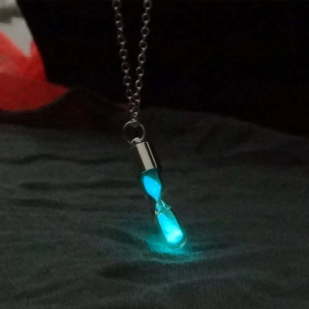 Glow In The Dark Hourglass Necklace Glass Pendant Chain