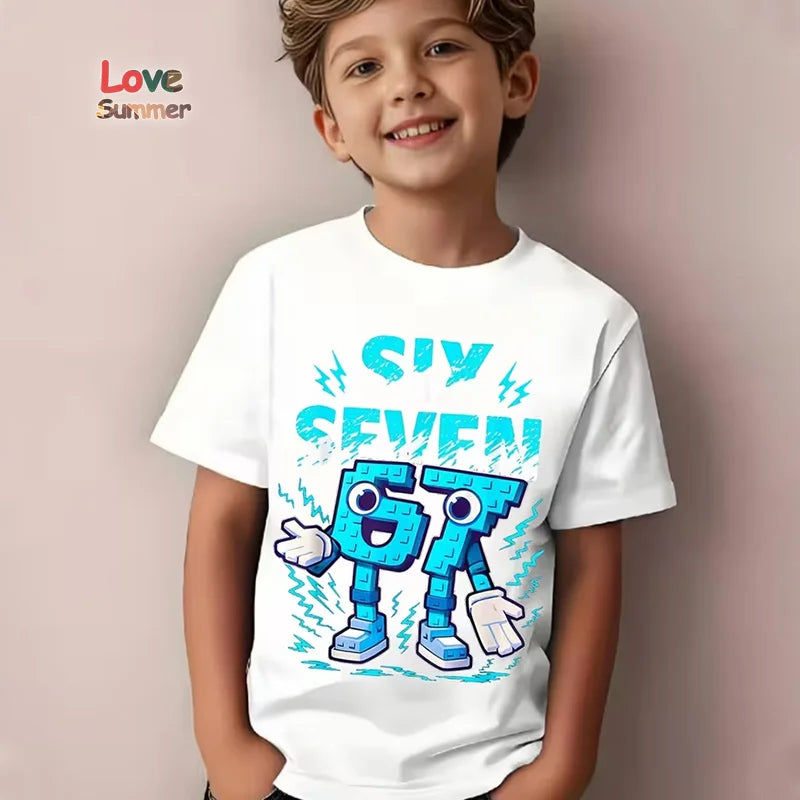Boys Girls T-Shirt 67 Number Italian Brainrot Summer Top Six Seven Meme Clothes Tshirt