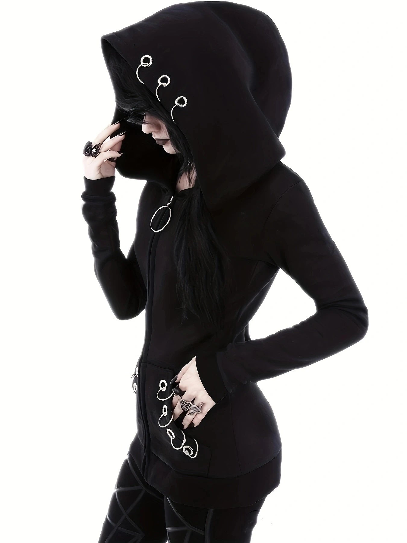 Gothic Punk Full-Zip Hooded Sweatshirt Emo Hoodie Cardigan Jacket