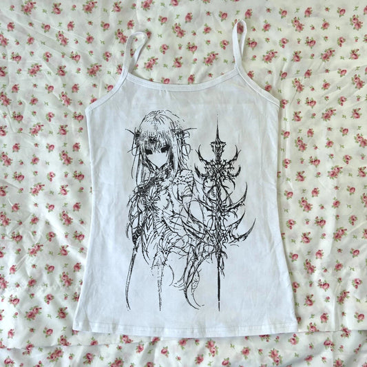White Punk Emo Anime Crop Tops Y2k Vintage Cropped Emo Vest TShirt