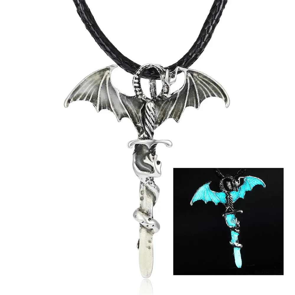 Magic Glowing Luminous Gothic Dragon Pendants Necklaces Mens Jewelry Glow In The Dark Necklace