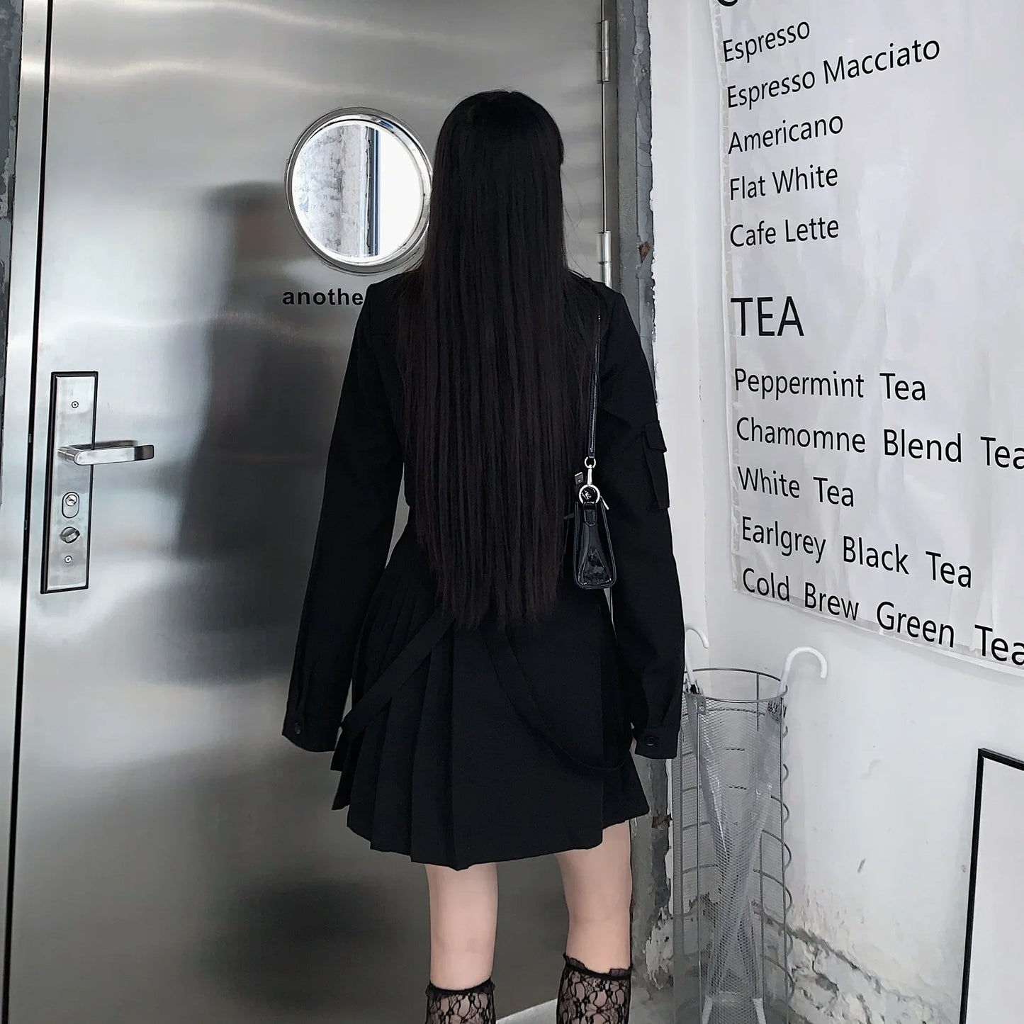 Alternative Gothic Punk Suit 2 Piece Black Cargo Utility Skirt and Shirt with Tie