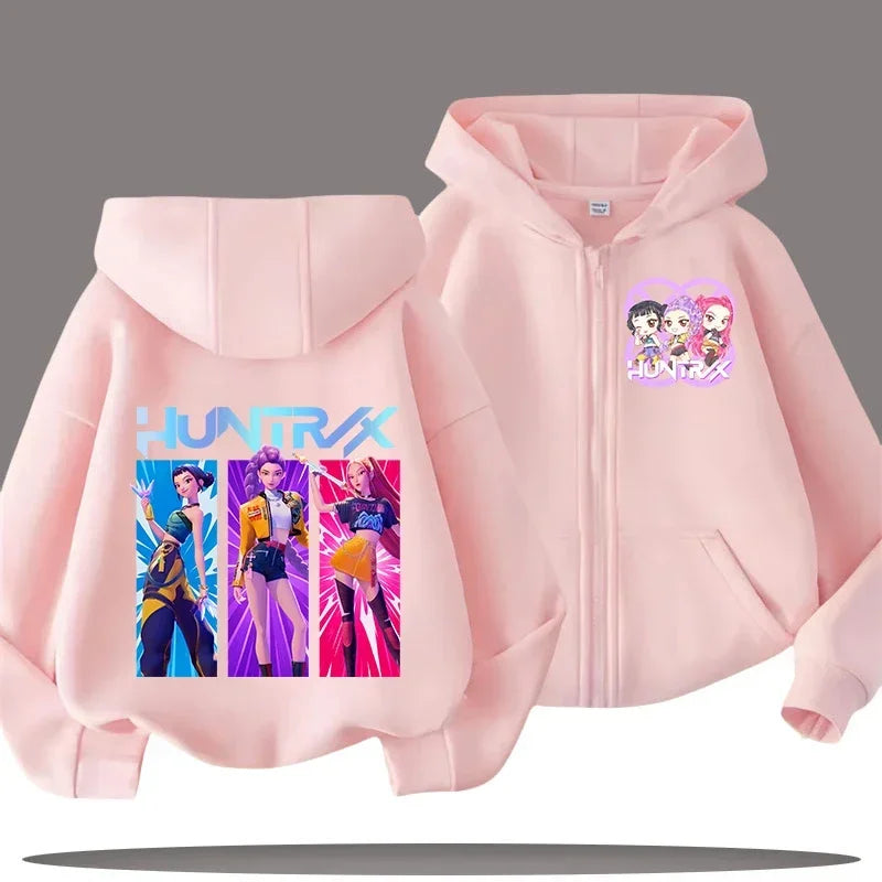 Huntrix Zip Up Sweatshirt Kpop Demon Hunters Hoodie K-Pop Clothes Fleece Jacket