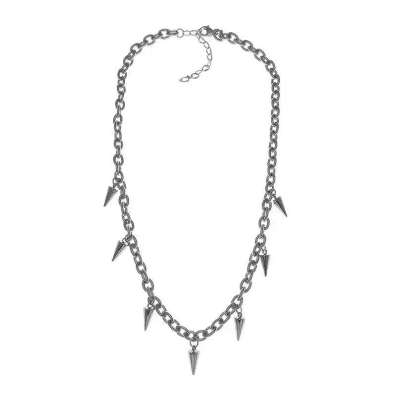Punk Hip Hop Metal Rivet Pointed Choker Necklace Gothic Silver Chain