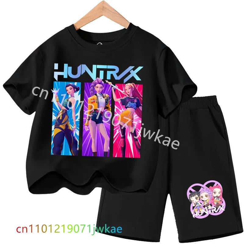 Huntrix T-shirt Set Kpop Demon Hunters Summer Clothes Shorts Rumi