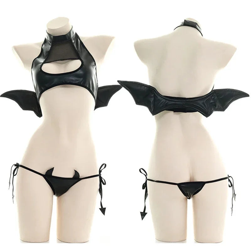 Sexy Devil Bat Cosplay Lingerie Underwear Halloween Fancy Dress Costume PVC