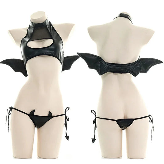 Sexy Devil Bat Cosplay Lingerie Underwear Halloween Fancy Dress Costume PVC