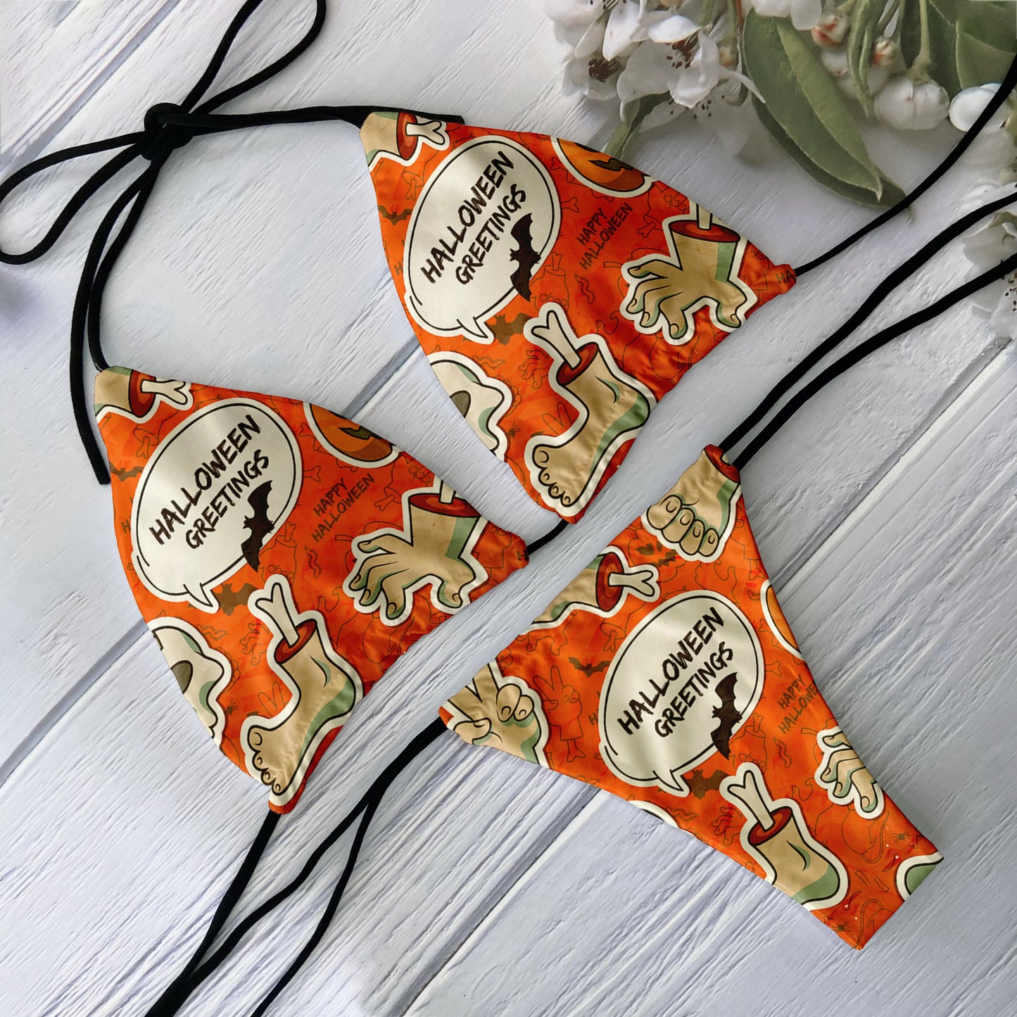 Sexy Gothic Skull Day of the Dead Print Purple Triangle Bikini Swimwear Swimsuit
