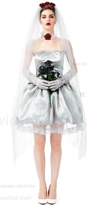 Ghost Corpse Bride Dead Zombie Bride Halloween Fancy Dress Costume