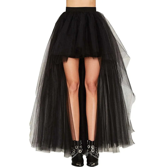 Fancy Dress Gothic Tulle Ball Gown Black Mesh Steampunk Long Net Petticoat Skirt Costume