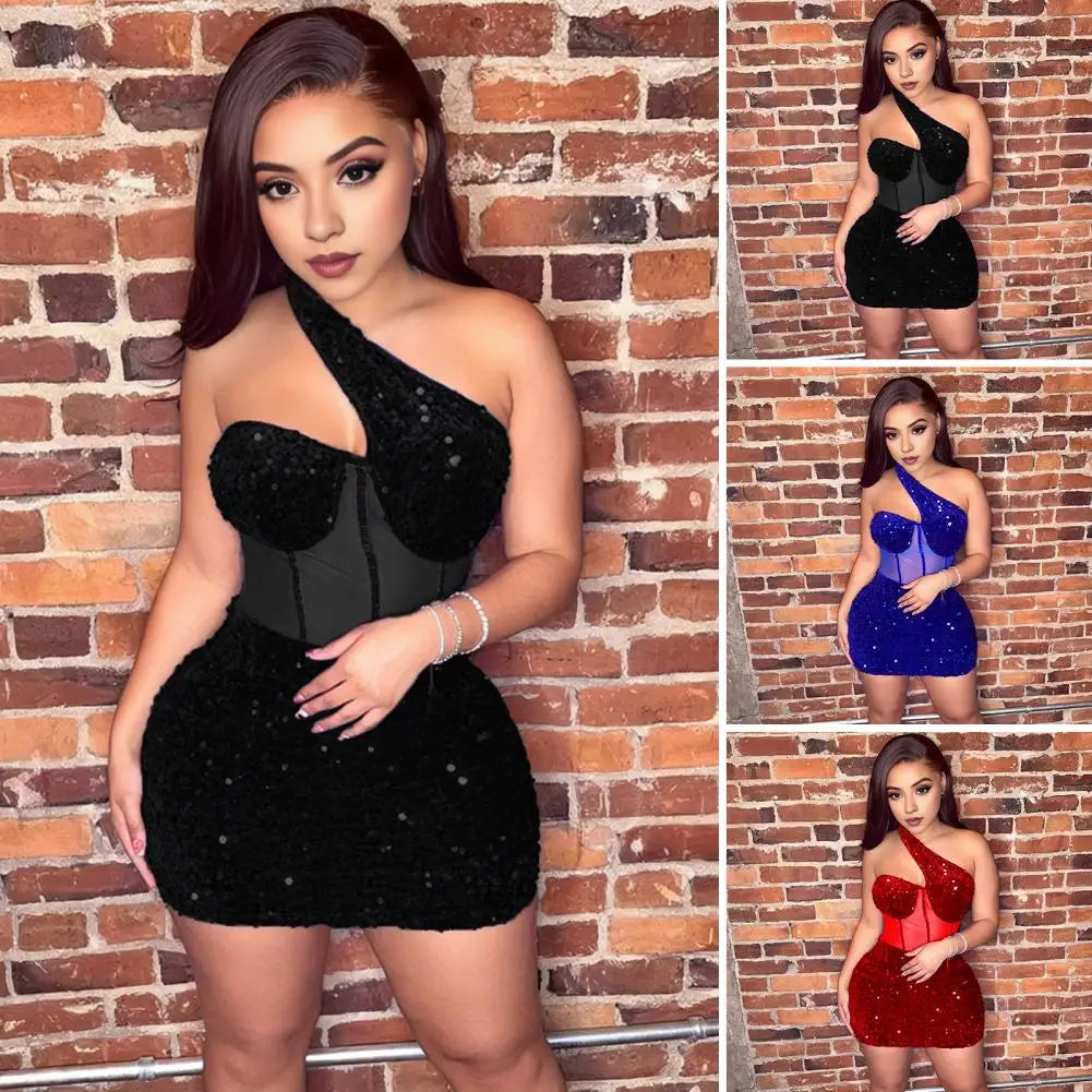 Sexy Clubwear Red Black Sequin Christmas Cocktail Party Short Mini Dress