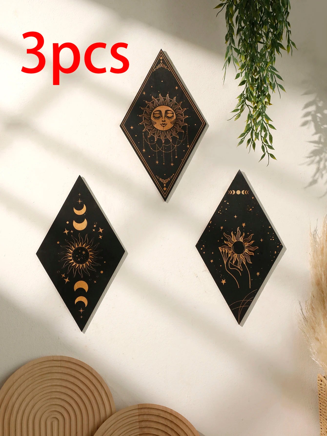 Wall Pediments Gothic Moon Stars Sun Phases Hanging Picture Home Decor