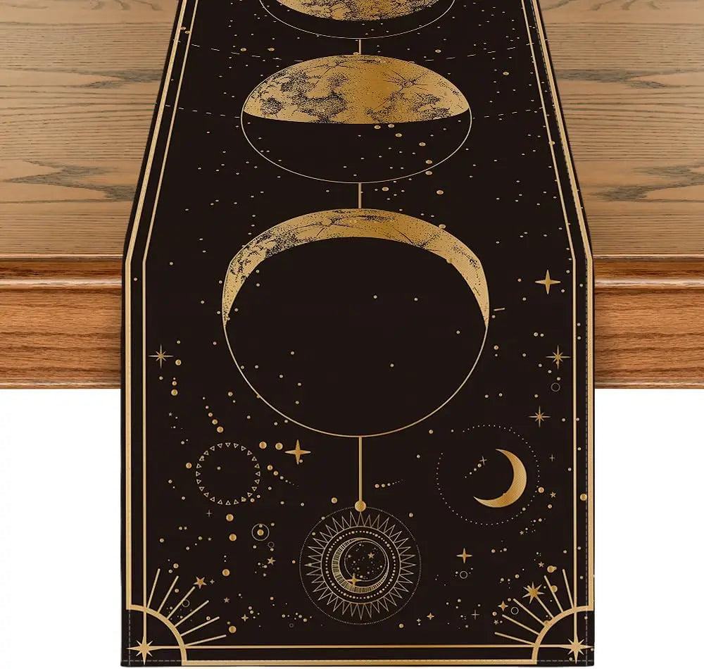 Gothic Astrology Moon Magic Linen Table Runner Party Decor Tablecloth