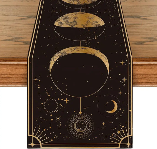 Gothic Astrology Moon Magic Linen Table Runner Party Decor Tablecloth