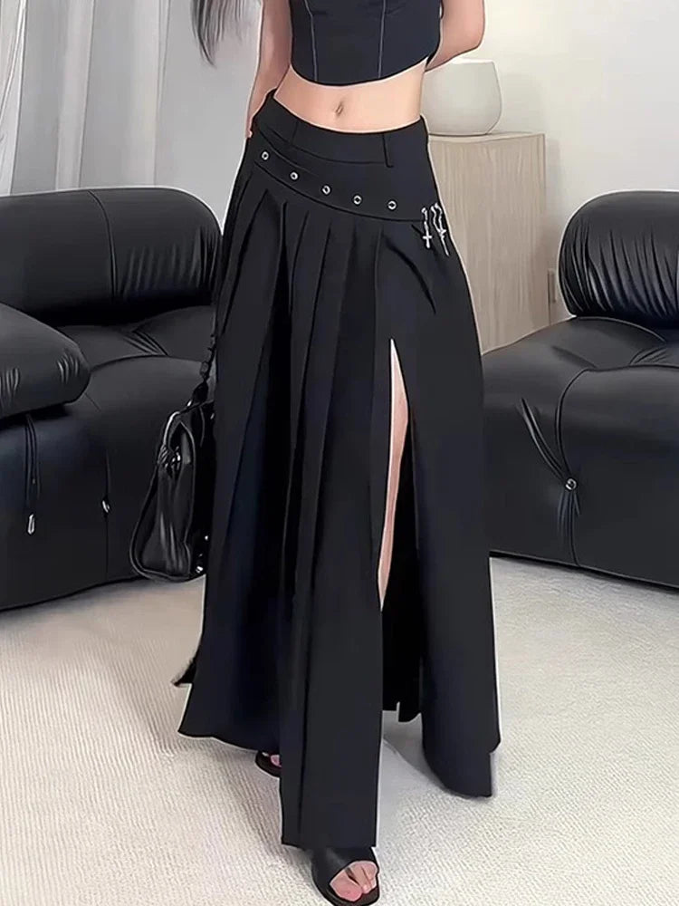 Long Black Gothic Maxi Skirt Side Slit