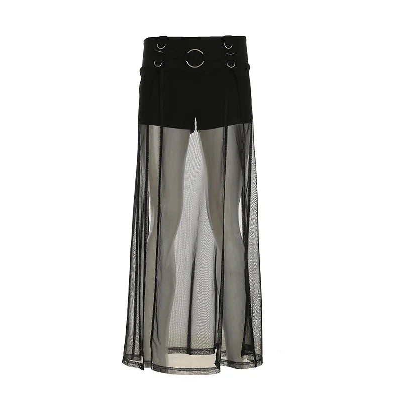 Alternative Gothic Shorts Hot Pants Sheer Skirt Y2K Clubwear