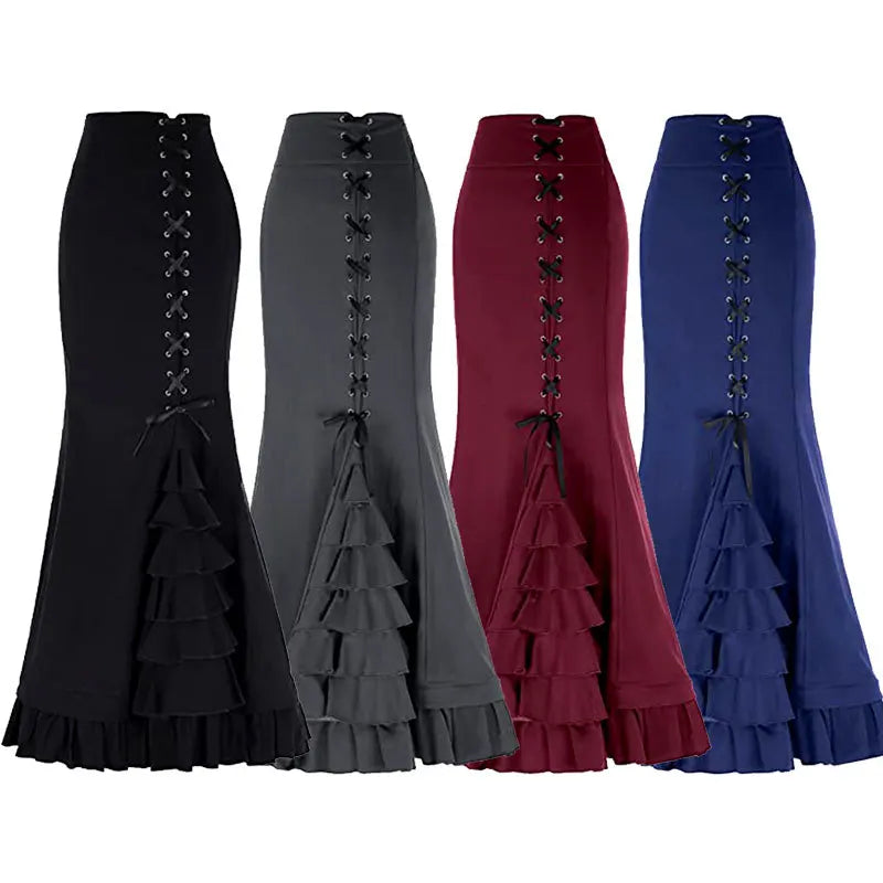 Victorian Gothic Steampunk Long Fish Tail Skirt