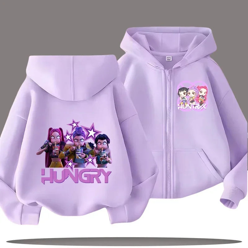 Huntrix Zip Up Sweatshirt Kpop Demon Hunters Hoodie K-Pop Clothes Fleece Jacket