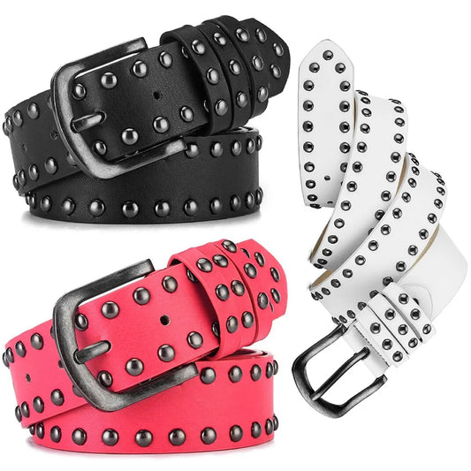 Red Black White Punk Emo Goth Studded Rivet Belt Punk Hip Hop Rock Jeans Belt PU Leather Unisex Men Women