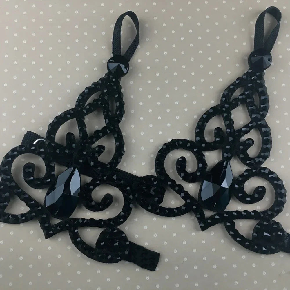 Gothic Black Crystal Bracelet Link Wrist Chain Finger Hand Jewellery