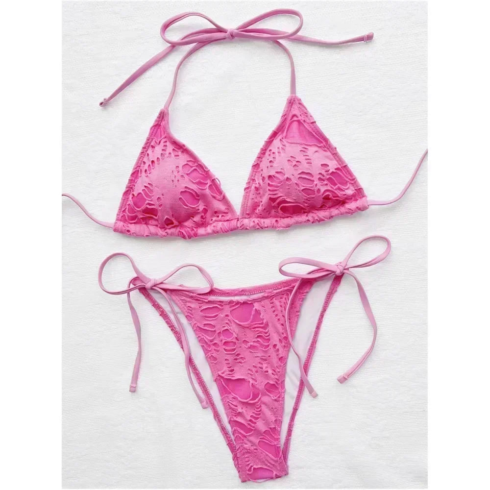 Sexy Gothic Grunge Two Piece Halter Bikini Swimwear