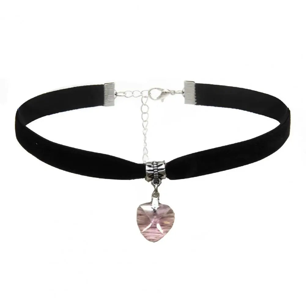 Velvet Heart Pendant Choker Necklace Adjustable Vintage Gothic Style