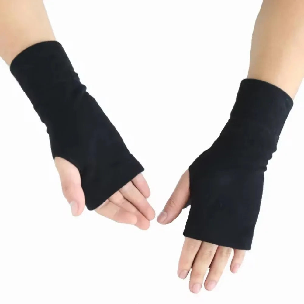 Unisex Black Short Fingerless Gloves Cuffs Mittens